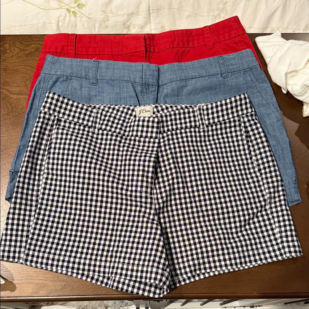 J. Crew Women's Red, Blue, and Checkered Shorts Trio